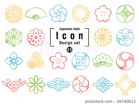 Watercolor Japanese icon set color 86590612