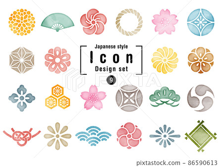水彩日本圖標集顏色 水彩日本圖標集顏色 86590613