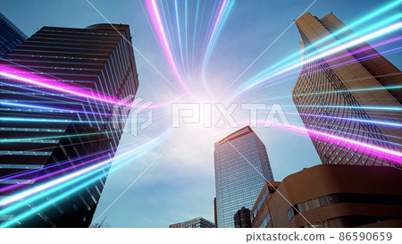 A band of light running through the city, the road to the future 86590659