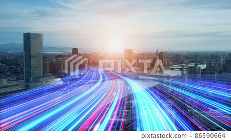 A band of light running through the city, the road to the future 86590664