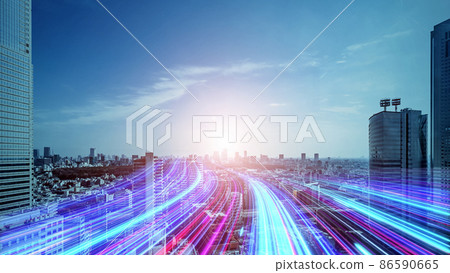 A band of light running through the city, the road to tomorrow 86590665