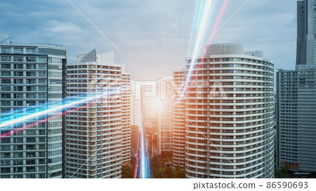 A band of light running through the city, the road to the future A band of light running through the city, the road to the future 86590693