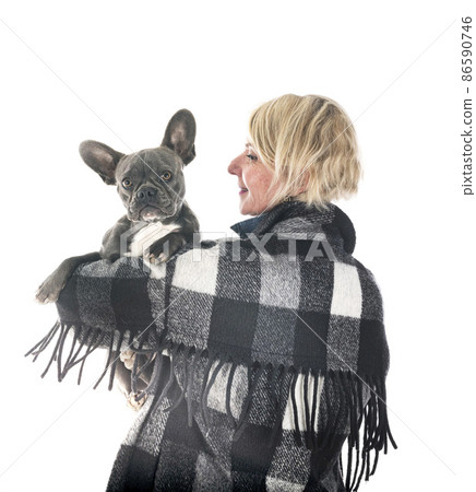french bulldog and woman in studio 86590746