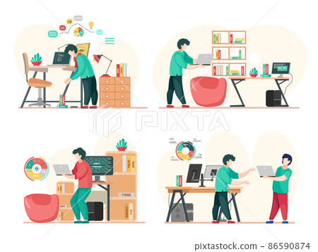 Programmer engineering and coding. Programmer working on web development on computers 86590874