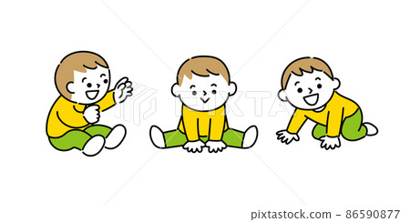 坐著或遠足時會笑的嬰兒 86590877