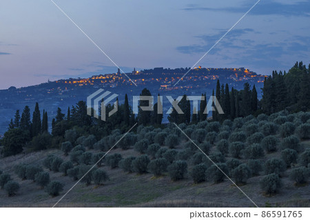 Volterra at night time in Tuscany, Italy 86591765