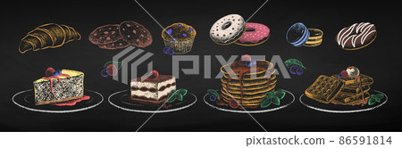 Chalk drawn vector set of desserts and pastries Chalk drawn vector set of desserts and pastries 86591814
