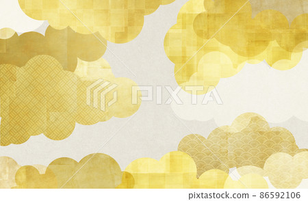 A modern Japanese background material with a silhouette of clouds on gold and gold leaf 86592106