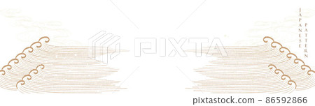 Japanese background with hand drawn wave in vintage style. Art landscape and ocean sea banner design. 86592866
