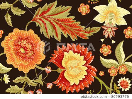 Seamless pattern with stylized ornamental flowers in retro, vintage style. Seamless pattern with stylized ornamental flowers in retro, vintage style. 86593776