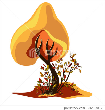 Vector image of autumn concept. with a lone tree with a shrub. Stylization. EPS 10 86593812