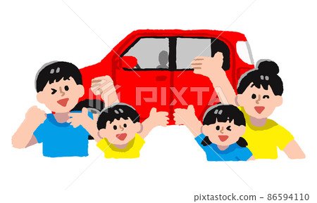 一家四口上身和車(手繪彩色) 一家四口上身和車(手繪彩色) 86594110