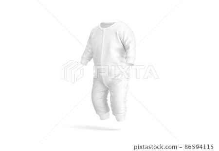 Blank white baby zip-up sleepsuit mockup, side view Blank white baby zip-up sleepsuit mockup, side view 86594115