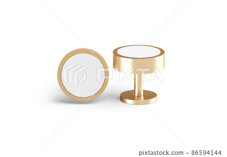 Blank round gold cufflinks stud mockup lying and stand, isolated 86594144