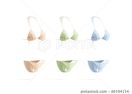 Blank colored woman bikini mockup set, side view 86594154