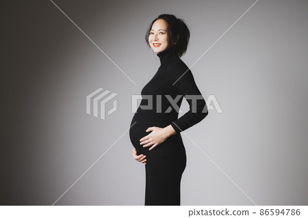 孕婦照黑色針織連衣裙 86594786