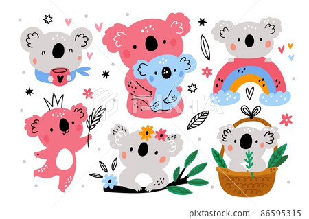 Funny koala. Australian furry animals. Color - Stock Illustration  [86595315] - PIXTA