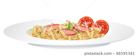 Pasta farfalle with salami and tomato Pasta farfalle with salami and tomato 86595381
