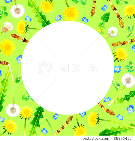春天的花朵圓形框架手繪水彩插圖背景材料 86595433