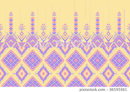 Pink and Purple on Yellow. Geometric ethnic oriental pattern traditional Design for background,carpet,wallpaper,clothing,wrapping,Batik,fabric,Vector illustration embroidery style Pink and Purple on Yellow. Geometric ethnic oriental pattern traditional Design for background,carpet,wallpaper,clothing,wrapping,Batik,fabric,Vector illustration embroidery style 86595981