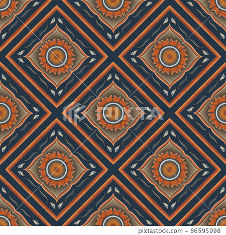 Orange Flower on Indigo Blue. Geometric ethnic oriental pattern traditional Design for background,carpet,wallpaper,clothing,wrapping,Batik,fabric,Vector illustration embroidery style Orange Flower on Indigo Blue. Geometric ethnic oriental pattern traditional Design for background,carpet,wallpaper,clothing,wrapping,Batik,fabric,Vector illustration embroidery style 86595998