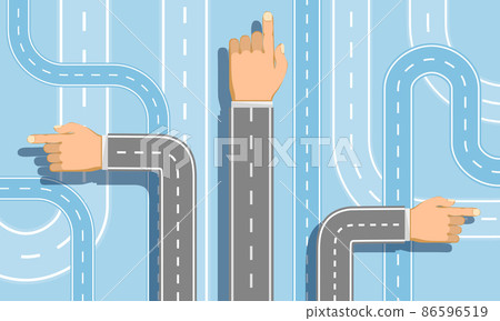 Businessmen indicate with their hands the direction of the road 86596519