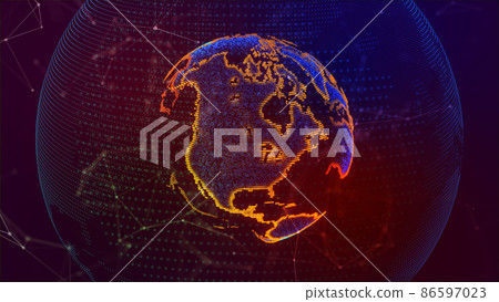 Communication technologies for internet business. Global world network and telecommunications on earth. Earth globe 3d illustration 86597023