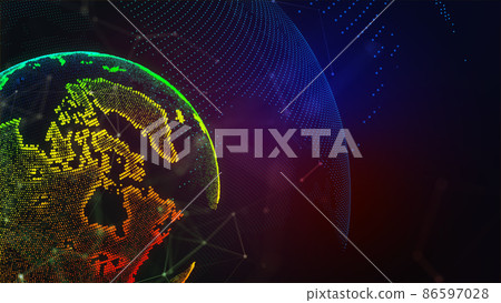 Colorfull background with earth planet. Internet satellites transmit signals. Planet map. Global social network. Future. Internet and technology. Geometric floating blue plexus. 3d illustration 86597028
