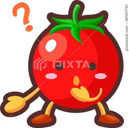 一個帶有神秘面孔的可愛迷你番茄角色的插圖 一個帶有神秘面孔的可愛迷你番茄角色的插圖 86597791