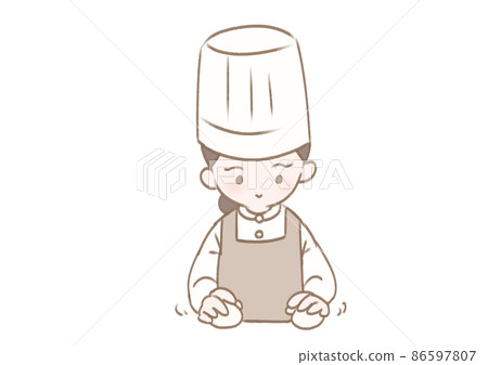 一個女人滾動麵包麵團的插圖 86597807