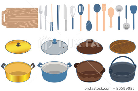 Illustration set of pots and cooking utensils 86599085