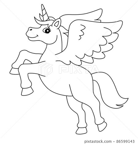 Flying Unicorn Coloring Page Isolated for Kids 86599143