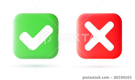 Green tick check mark and cross mark symbols 86599265