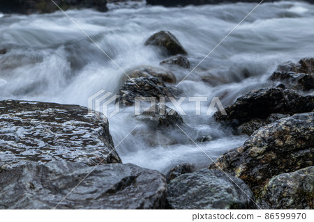 River near Latefossen silky water on dark wet rock River near Latefossen silky water on dark wet rock 86599970