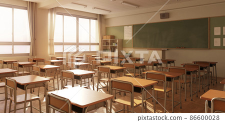 Unmanned classroom after school with the setting sun / School life ・ Concept image of youth and nostalgia 86600028