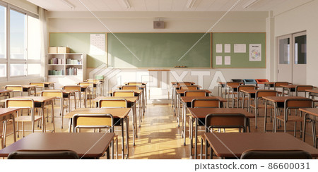 An unmanned classroom with a refreshing morning sun / School life ・ Concept image of youth and nostalgia An unmanned classroom with a refreshing morning sun / School life ・ Concept image of youth and nostalgia 86600031