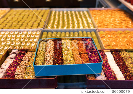 Turkish delight on display in Istanbul Turkey Turkish delight on display in Istanbul Turkey 86600079