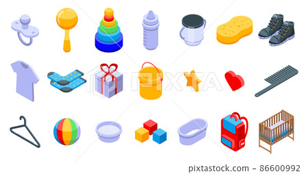 Baby items icons set, isometric style Baby items icons set, isometric style 86600992