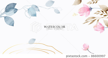 Abstract watercolor art background in pink and gold pastel colors vector. Minimal style botanical wallpaper with flowers and leaves, Watercolor organic shapes. Vector background for banner, poster 86600997
