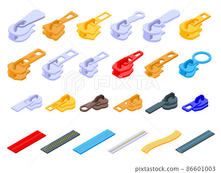 Zipper icons set, isometric style 86601003