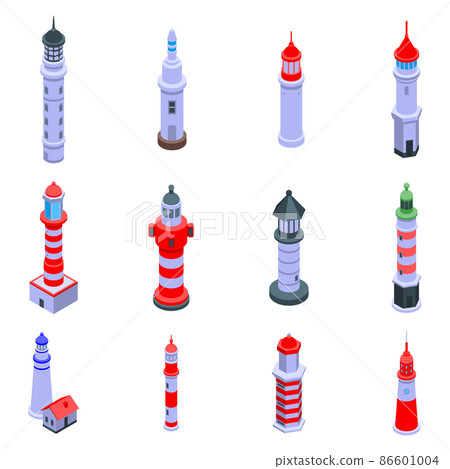Lighthouse icons set, isometric style 86601004