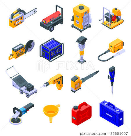 Gasoline tools icons set, isometric style Gasoline tools icons set, isometric style 86601007