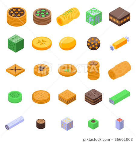 Turkish sweets icons set, isometric style Turkish sweets icons set, isometric style 86601008