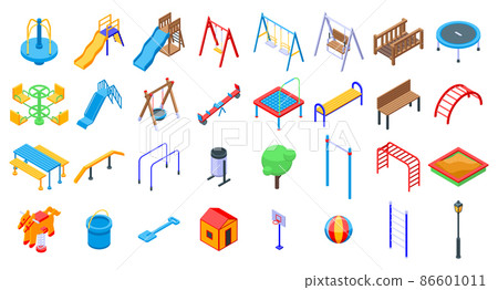 Kid playground icons set, isometric style 86601011