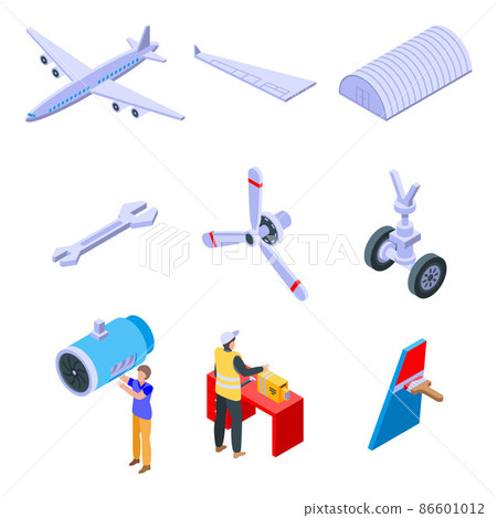 Aircraft repair icons set, isometric style 86601012
