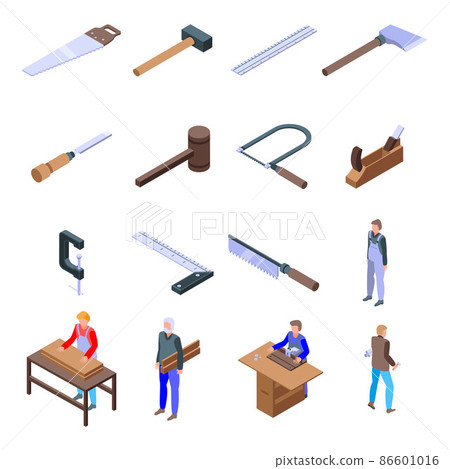 Carpenter icons set, isometric style 86601016