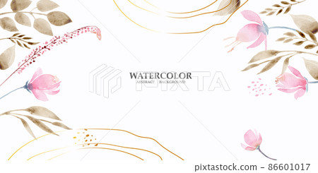 Abstract watercolor art background in pink and gold pastel colors vector. Minimal style botanical wallpaper with flowers and leaves, Watercolor organic shapes. Vector background for banner, poster 86601017