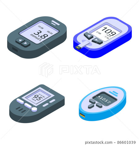 Glucose meter icons set, isometric style 86601039