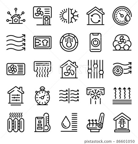 Climate control systems icons set, outline style Climate control systems icons set, outline style 86601050