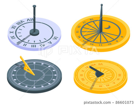 Sundial icons set, isometric style Sundial icons set, isometric style 86601073